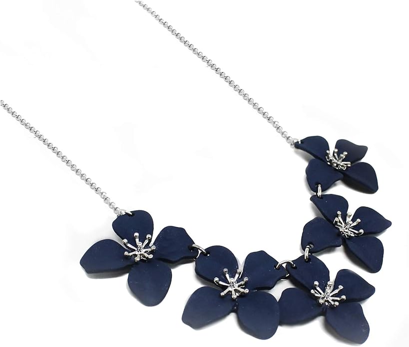 POMINA White Flower Statement Necklace for Women, Floral Bib Collar Necklace with Adjustable Chain, Flower Earrings, Elegant Costume Jewelry for Weddings, Gifts for Women