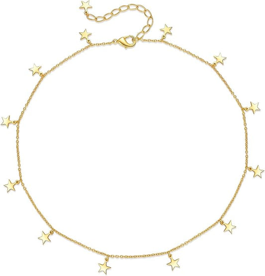 Star Necklace for Women White Gold 14K Gold Plated Layered Star Choker Necklace for Women Thanksgiving Christmas Jewelry Gifts