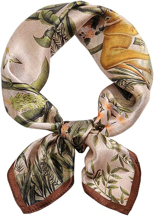 ANDANTINO 100% Pure Mulberry Silk Small Square Scarves -21'' x 21''- Digital Printed Neckerchief –Women Men Lightweight Scarf