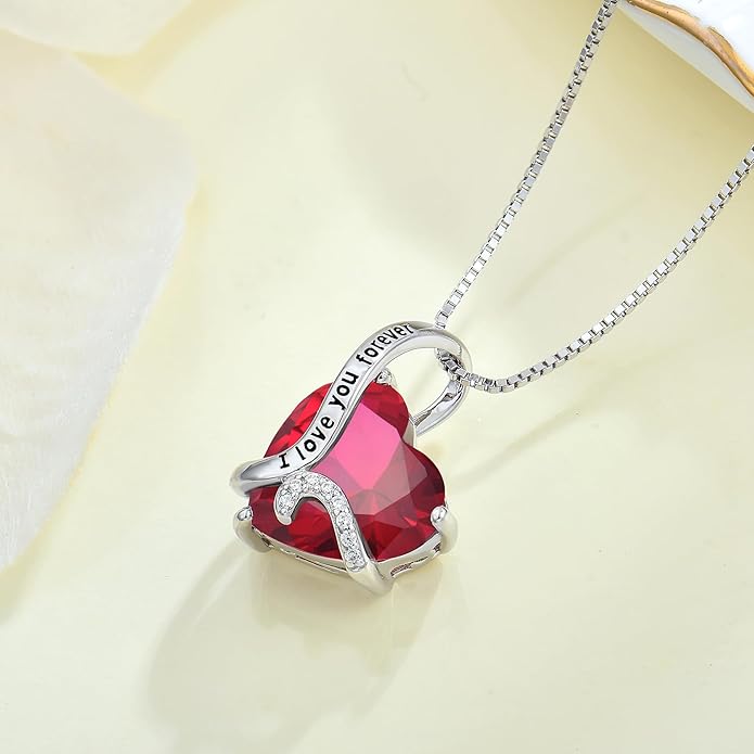 Women Heart Necklace 925 Sterling Silver I Love You Forever Pendant Necklace with Cubic Zirconia Jewelry