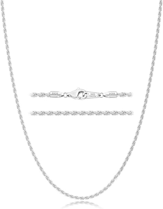 Gacimy 925 Sterling Silver Rope Chain for Women Men, 1.2mm 1.5mm 1.8mm Width 16 18 20 22 24 Inches Length
