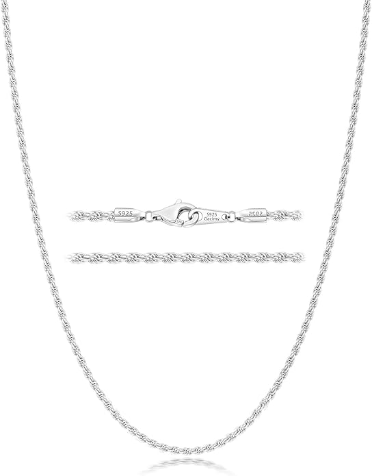 Gacimy 925 Sterling Silver Rope Chain for Women Men, 1.2mm 1.5mm 1.8mm Width 16 18 20 22 24 Inches Length