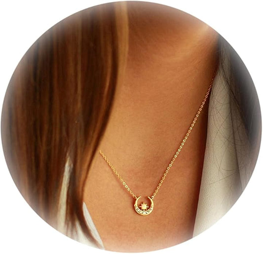 Collner 14K Gold Heart Pendant Necklace for Women Dainty Star Necklace Tiny Evil Eye Choker Necklace Boho Crescent Moon Necklace Minimalist Jewelry
