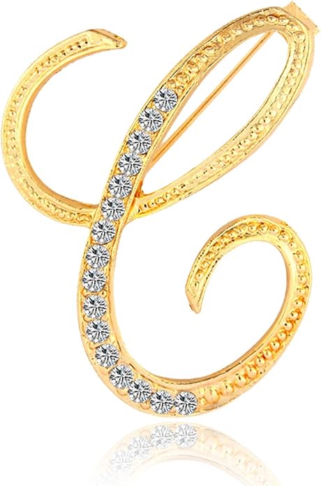 BeeGift Letter Brooch Pins Initial Rhinestone Brooch for Women Crafts,Rhinestone Crystal Lapel Pin Brooches Gold A-Z 26 Letters