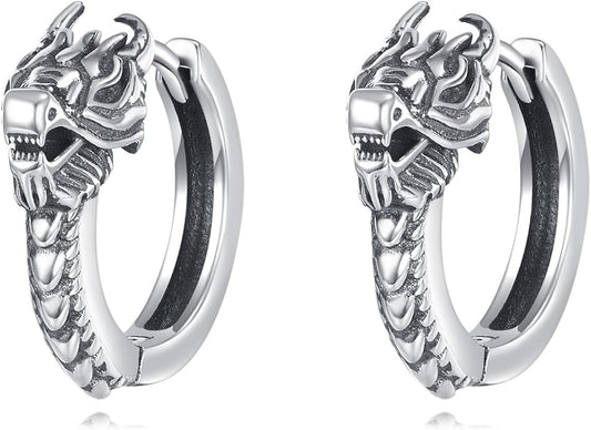 Hoop Earrings for Men Women 925 Sterling Silver Ankh/Wolf/Celtic/Opal Earrings Jewelry Gifts