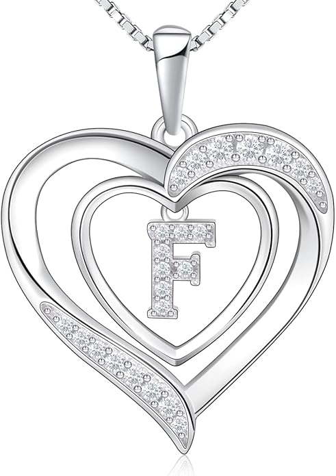 RIVIKO Heart Initial Necklace for Women, 925 Sterling Silver Letter Pendant,Personalized Charm Alphabet Jewelry Valentines Mother's Day Anniversary Christmas Birthday Gifts for Women Her Mom Wife