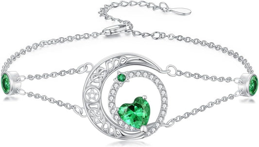 Dorunmo 925 Sterling Silver Moon Heart Birthstone Anklet Bracelets for Women Best Mother's Day Birthday Jewelry for Wife Girlfriend Mom Her