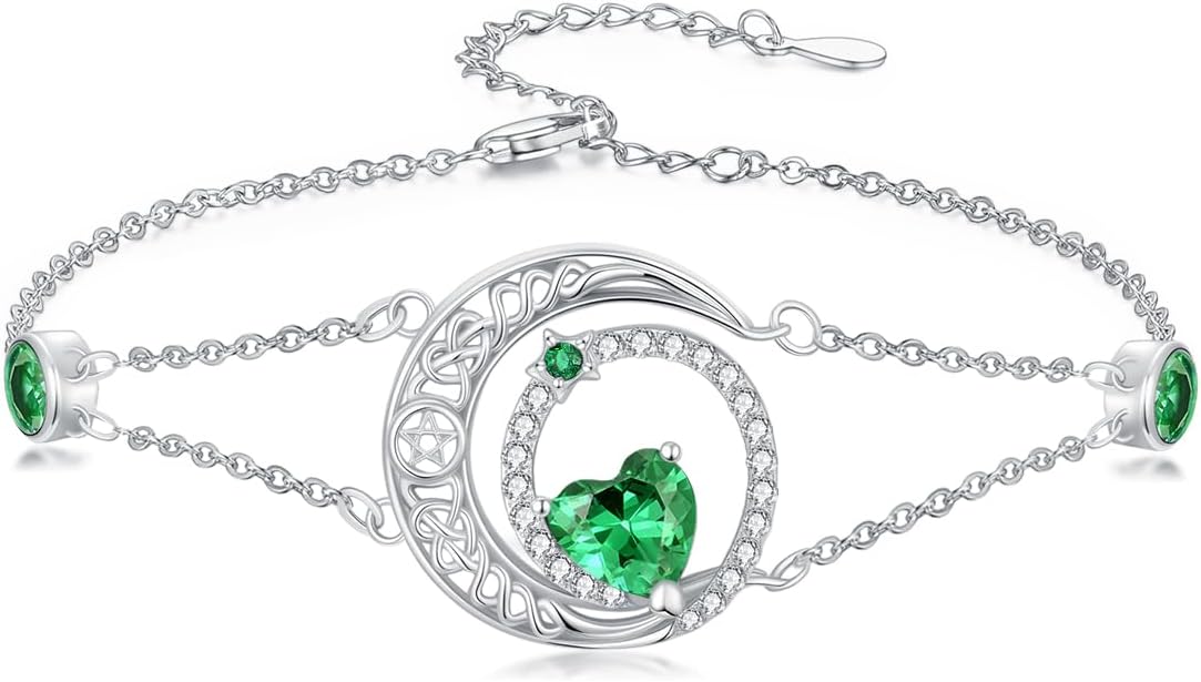Dorunmo 925 Sterling Silver Moon Heart Birthstone Anklet Bracelets for Women Best Mother's Day Birthday Jewelry for Wife Girlfriend Mom Her