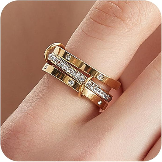 HOSICRON Gold Stackable Rings for Women Non Tarnish, Dainty Stackable 18k Gold Plated CZ Cubic Zirconia Rings, Gold Knuckle Women Rings Set