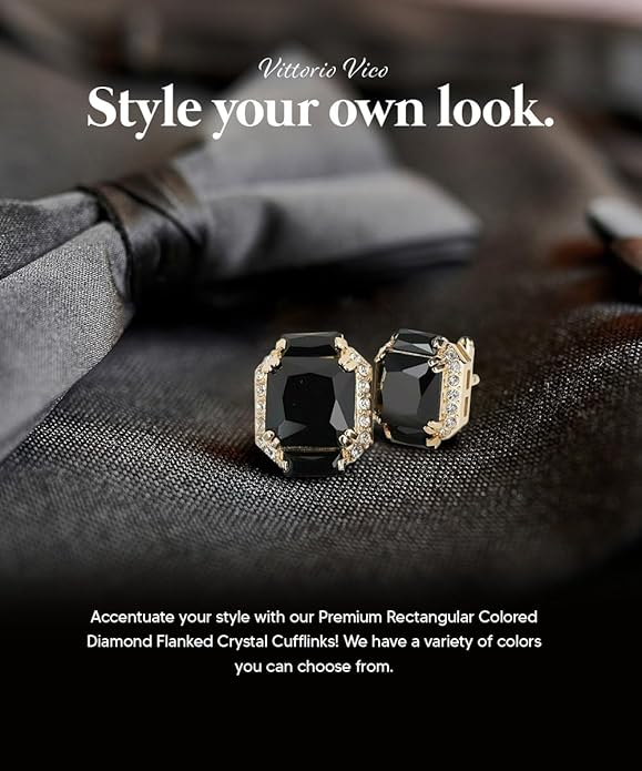 Rectangular Colored Diamond-Flanked Crystal Cuff Links – Tuxedo Suit Accessories, Cufflinks for Men