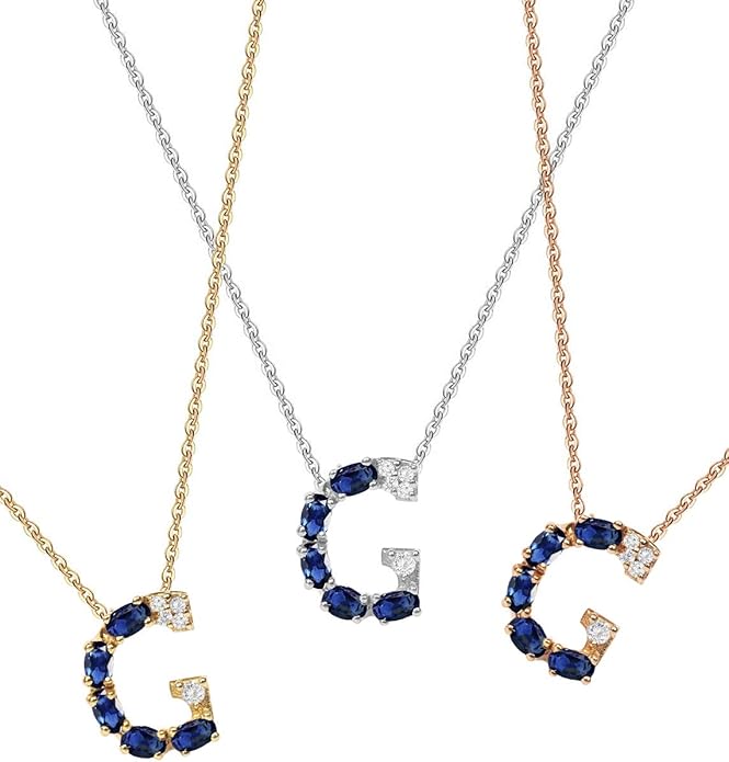 Albert Hern Blue Sapphire Initial Necklace With Diamonds & 18K Gold Chain | Irresistible Letter Pendants Jewelry | Perfect Valentine’s Day, Anniversary & Birthday Gift