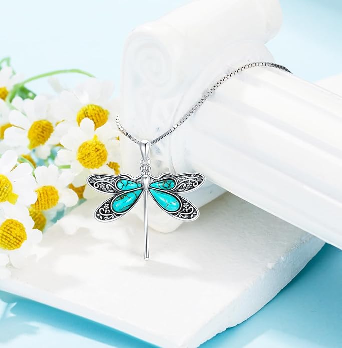 Genuine Dragonfly Turquoise Jewelry Set for Women, Sterling Silver Vintage Native American Western Jewelry Birthdays Gift for Women