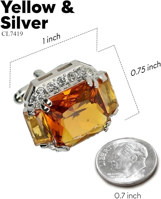 Rectangular Colored Diamond-Flanked Crystal Cuff Links – Tuxedo Suit Accessories, Cufflinks for Men