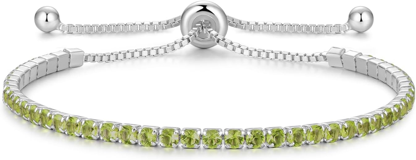 Sterling Silver Birthstone Tennis Bracelets for Women 2.5mm Tennis Bolo Bracelet Fashion Jewelry Birthday Gifts for Women Mom Wife | Adjustable Size 9"