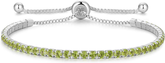 Sterling Silver Birthstone Tennis Bracelets for Women 2.5mm Tennis Bolo Bracelet Fashion Jewelry Birthday Gifts for Women Mom Wife | Adjustable Size 9"