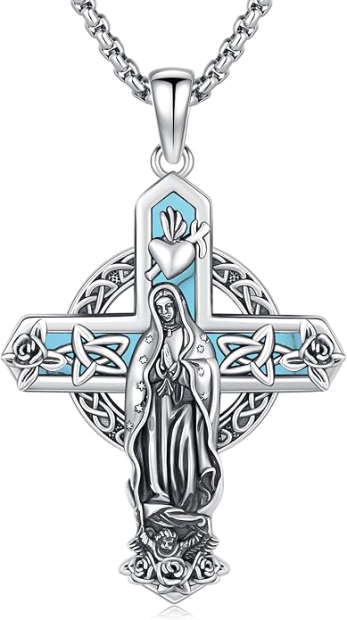 Midir&Etain Cross Necklace 925 Sterling Silver Celtic Christian Pendant Religious Protection Jewelry for Women Men