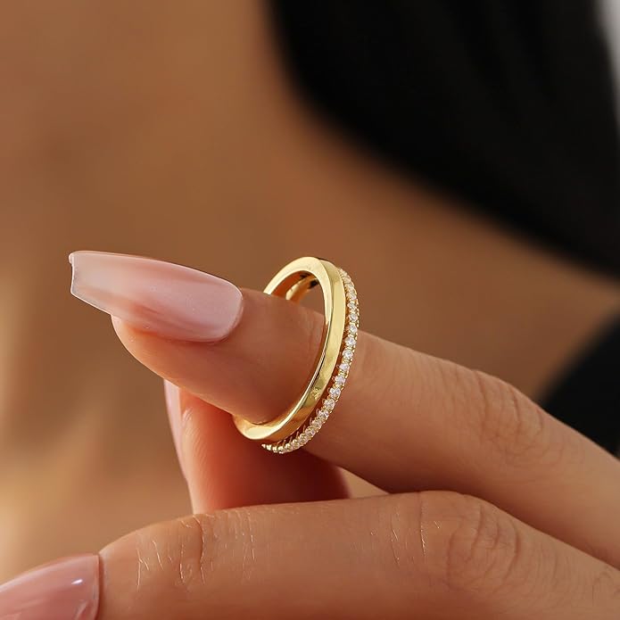 Episkeyk Gold Rings for Women Non Tarnish Stackable Rings 14k Gold Plated Pinky Ring for Women Cubic Zirconia Gift