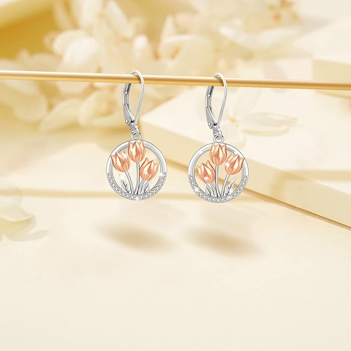 Sterling Silver Tree of Life/Flower/Bee/Animals/Cat/Hummingbird Dangle Earrings Moonstone Turquoise Drop Leverback Earrings Jewelry Gifts