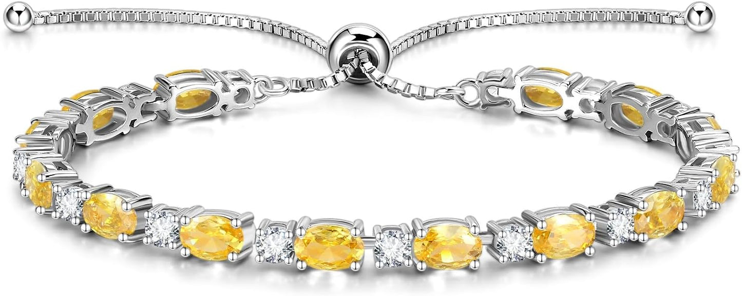 FANCIME Birthstone Tennis Bracelets Sterling Silver Bolo Tennis Bracelets Charm Fine Jewelry Birthday Gifts for Women Mom Wife Her