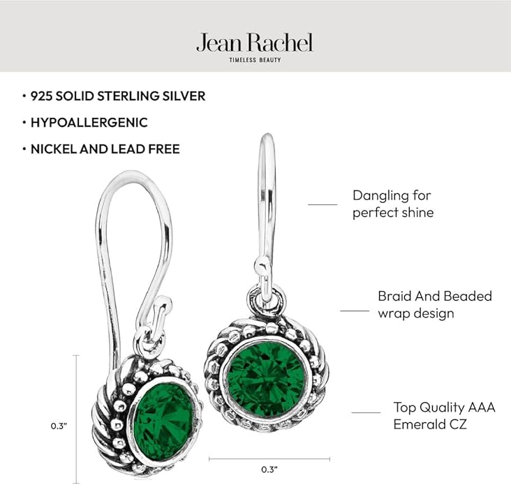 JEAN RACHEL JEWELRY 925 Sterling Silver Dangle Earrings for Women - Rope with Cubic Zirconia Vintage Design - Hypoallergenic, Lead & Nickel Free - Artisan Handcrafted Statement Earrings