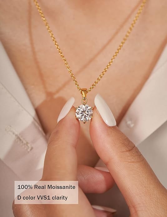 IMOLOVE Moissanite Solitaire Pendant Necklaces for Women Sterling Silver with 18K White Gold Plated 1-3 Carat D Color VVS1 Clarity Mossanite Jewelry for Women