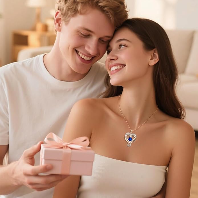 Birthstone Heart Necklaces for Women, Infinity Pendent S925 Sterling Silver Jewelry for Women, Wedding Anniversary, Birthday Mother’s Day Gifts for Mom, Mother, Wife, Girlfriend