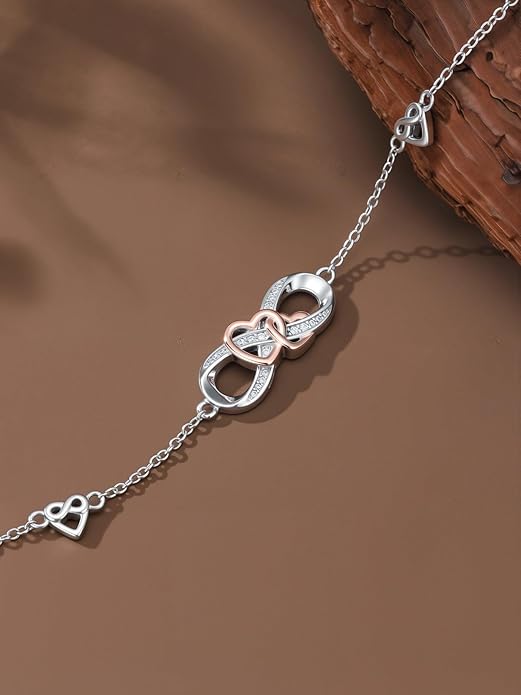 Infinity Love Heart/Claddagh Bracelet for Women 925 Sterling Silver Charm Link Bracelet Adjustable Valentine’s Day Jewelry Gift for Her