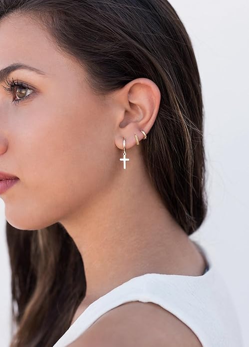 Gold Hoop Earrings Set for Women 14K Gold Silver Plated Huggie Earring Pack Multiple Piercing Dainty Cartilage Earring Hypoallergenic Trendy Cubic Zirconia CZ Earring Stack Jewelry Gifts