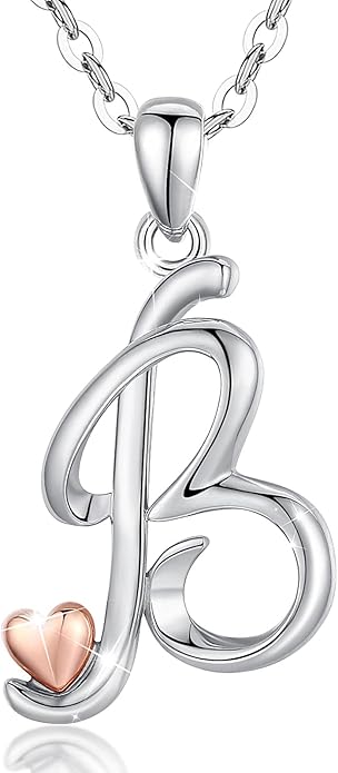 CELESTIA 925 Sterling Silver Initial Necklaces 26 Letter with Rose Gold Heart - 18 Inch Chain
