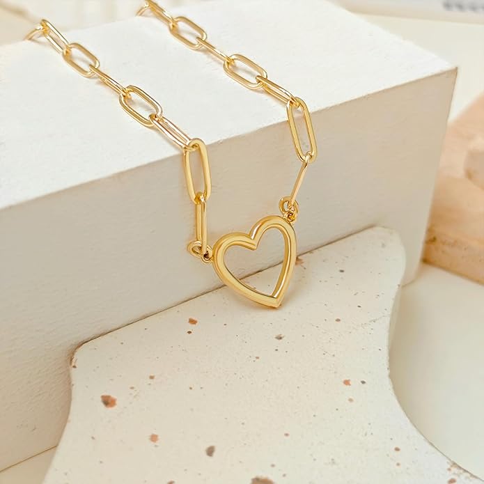 Heart Necklace for Women Gold/Silver Plated Trendy Heart Choker Lover Pendant Hypoallergenic Fashion Gold/Silver Necklace for Women Love Jewelry Gift for Women Girlfriend