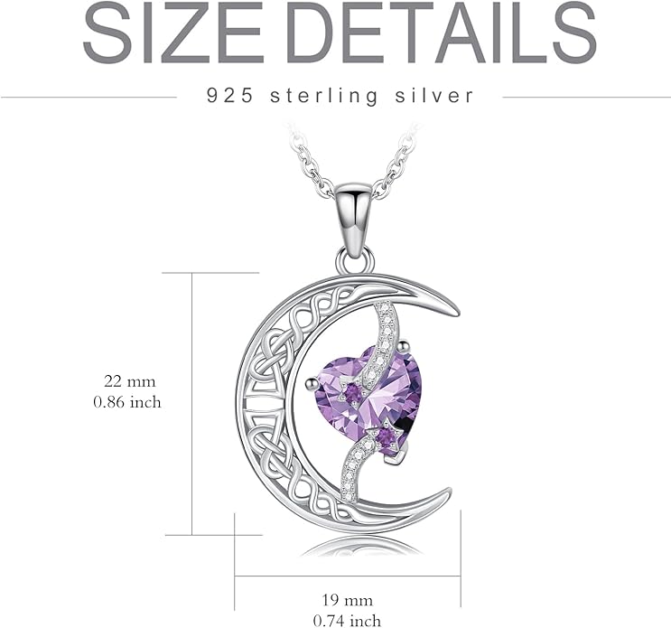 TOUPOP Moon and Star Birthstone Necklace for Women 925 Sterling Silver Celtic Moon Jewelry Birthday Christmas Gifts for Her Girlfriend