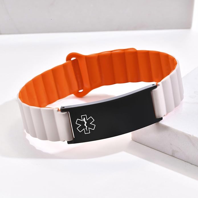 Comfortable Medical ID Bracelet for Men & Women - Custom Engraved Silicone Strap Comfort Fit Medical Alert Bracelets for Sports,Adjustable Waterproof Customizable Wristband for Diabetic