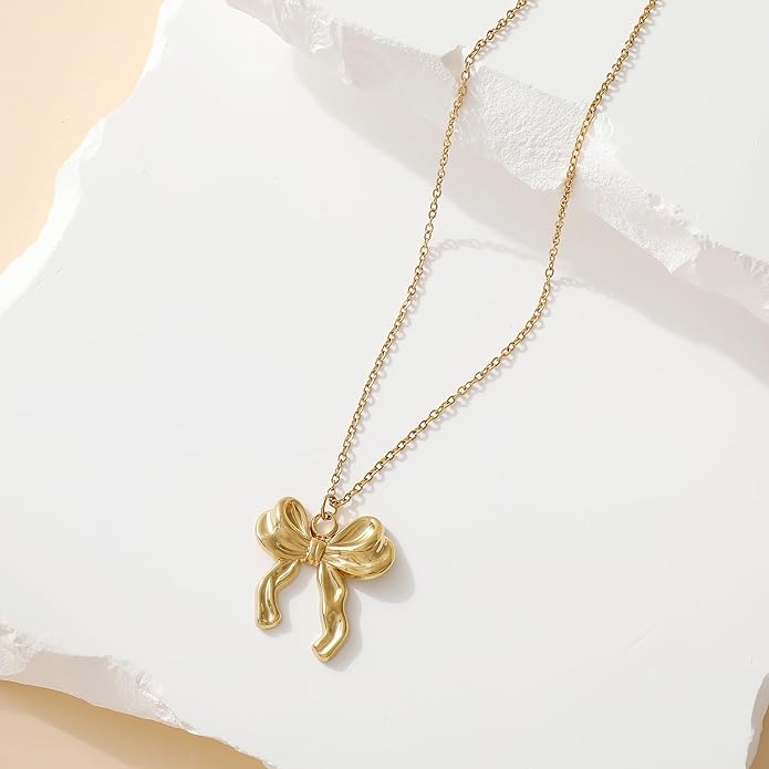 Dainty Gold Butterfly Bow Necklace for Women,18k Gold Plated Choker Necklaces for Women Waterproof & Daily & Simple, Gold Jewelry for Women