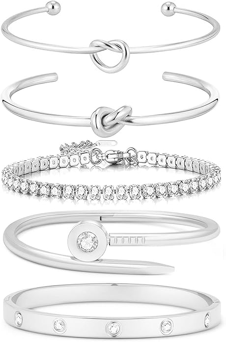 FAFUGA 18 K Gold Plated Love Bangle Bracelet Stack Cuff Jewelry for Women Jewelry Set for Women Gift with Box