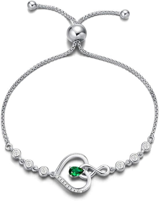 AGVANA Heart Birthstone Bracelets for Women Sterling Silver Genuine or Created Gemstone Tennis Bracelet Infinity Love Jewelry Anniversary Birthday Gifts for Wife Mom Women