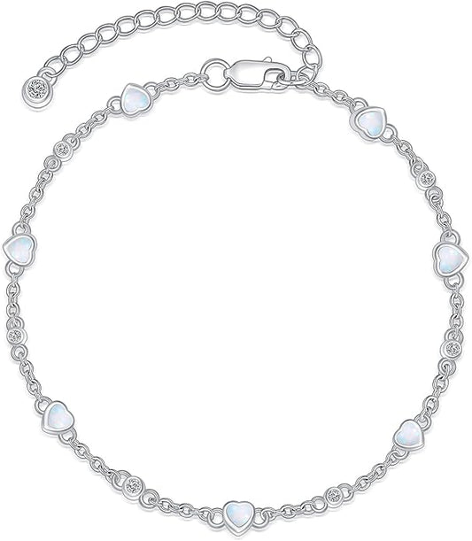 Anklet Bracelet for Women 925 Sterling Silver Natural Stone Chain Ankle Bracelet Beach Summer Fine Jewelry Birthday Christmas Gifts for Women Her Mom