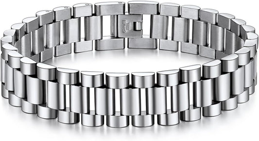 U7 Link Bracelets for Men, Cuban Link/Rope/Watch Band Solid Bracelet, Silver Black Gold Color Wrist Bracelet 3/6/9/12/15mm Width, 6.5/7.5/8.3 Inch Length, Hand Chain Jewelry for Mens Women