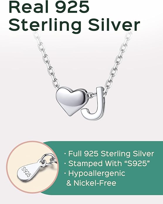 ChicSilver 925 Sterling Silver Heart Initial Necklaces for Women -Dainty Personalized Heart Pendant Letter Alphabet Necklace for Women