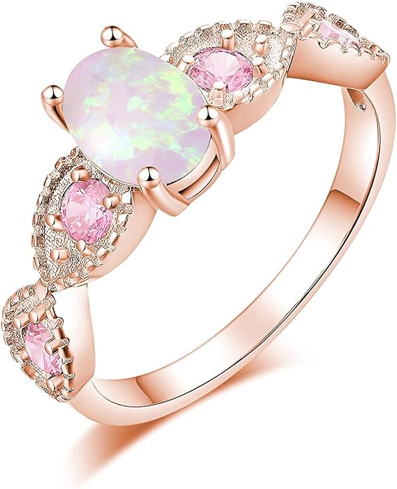 CiNily 18K Gold Plated Opal Ring-White Fire Opal & Amethyst & Cubic Zirconia Women Jewelry Gemstone Engagement Anniversary Ring Size 5-13