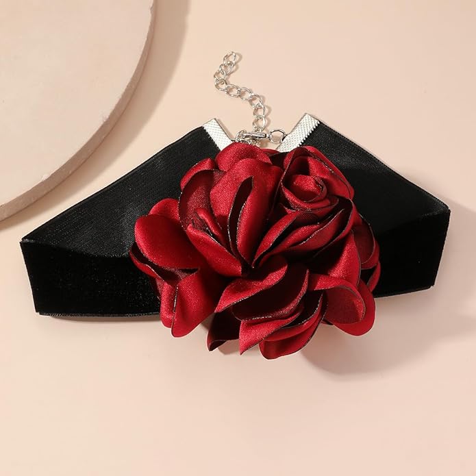 Flower Choker Necklace for Women Vintage Rose Flower Necklace Velvet Ribbon Camellia Floral Choker Necklaces Elegant Summer Necklace Jewelry for Retro Weddings 90s Costume Parties Holiday