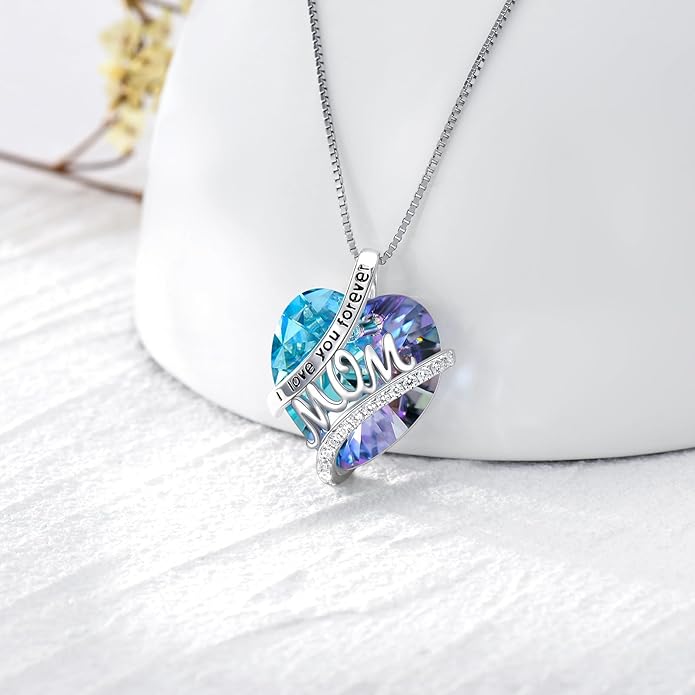 Mothers Day Gifts for Mom s925 Sterling Silver I Love You Forever Love Hear Mon Pendant Necklace with 12 Birthstone Jewelry Birthday Christmas Gifts for Women Grandma Mom Nana From Duaghter Son