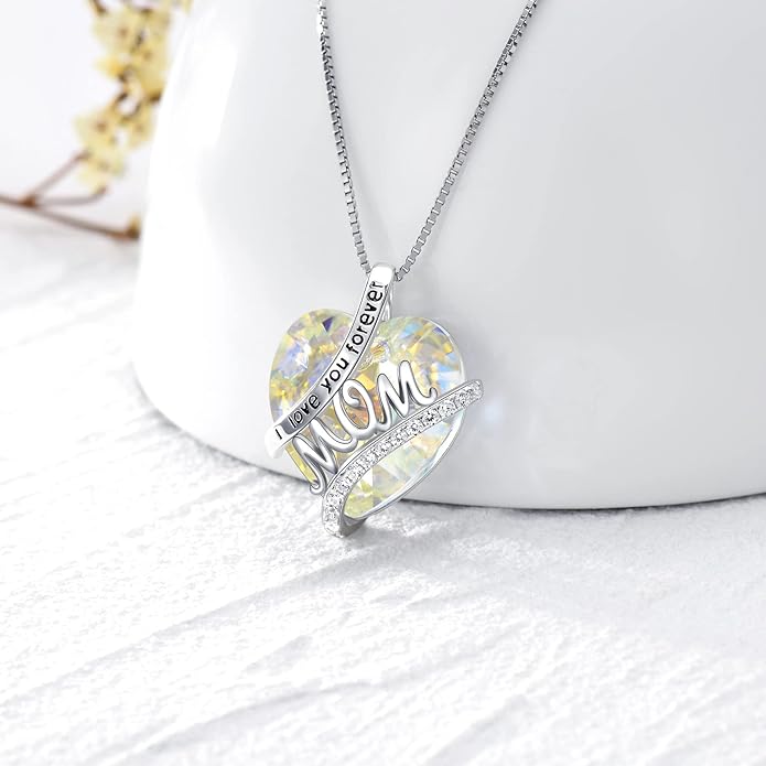 Mothers Day Gifts for Mom s925 Sterling Silver I Love You Forever Love Hear Mon Pendant Necklace with 12 Birthstone Jewelry Birthday Christmas Gifts for Women Grandma Mom Nana From Duaghter Son