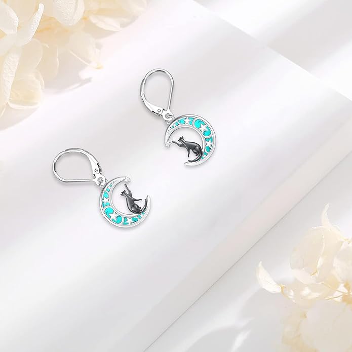 Sterling Silver Tree of Life/Flower/Bee/Animals/Cat/Hummingbird Dangle Earrings Moonstone Turquoise Drop Leverback Earrings Jewelry Gifts