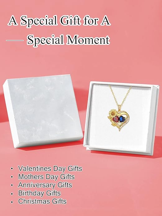 Sunflower Heart Necklace for Women 14K Gold Exquisite Anniversary Birthday Gifts for Wife Mother Her Double Birthstone Pendant jewelry‘You Are My Sunshine’