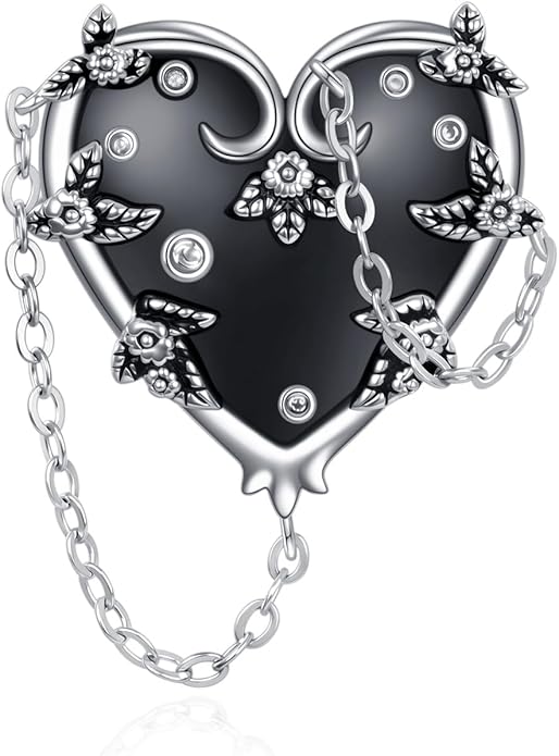 MONGAS Witches Heart Pin Brooch Sterling Silver Witch Black Brooch Pin Gothic Heart Jewelry Gifts for Women