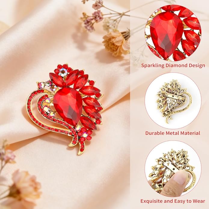 Heart Brooches and Pins for Women Vintage Rhinestone Brooch Lapel Pins for Women Wedding Dress Suit Jewelry Gift Accessories