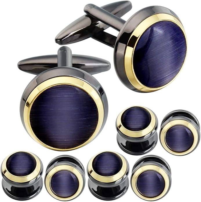 HAWSON Cufflinks and Studs for Men-Fashion Men Vintage Enamel Carbon Fiber Tuxedo Shirt Cufflinks and Studs Set for Regular Wedding Business Accessories