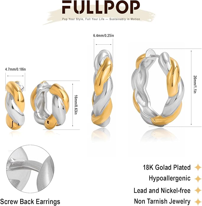 Fullpop Gold Earrings Set for Women Trendy, 18k Gold and Silver Stackable Huggie Hoop Earrings Statement Earrings for Women Trendy Small Gold Hoops Waterproof Non Tarnish Jewelry Gifts for Her