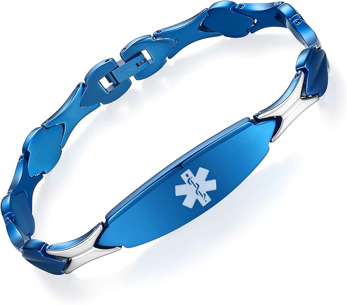 LinnaLove Fashion Shiny medical alert bracelet with Free Engraving Stainless steel Medical id bracelet for Women