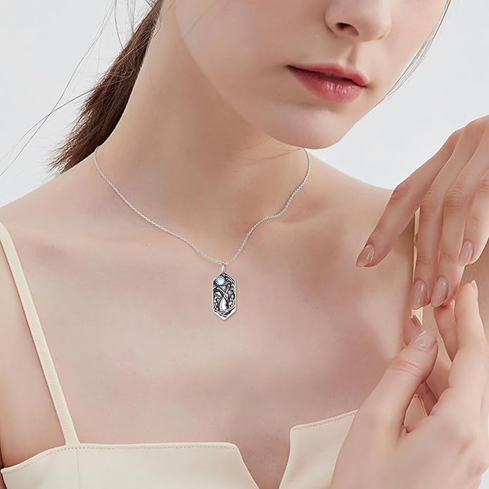 Bunny Necklace for Women 925 Sterling Silver Rabbit Moonstone Pendant Necklaces Vintage Bunny Animal Jewelry Gifts for Women Men Rabbit Lovers